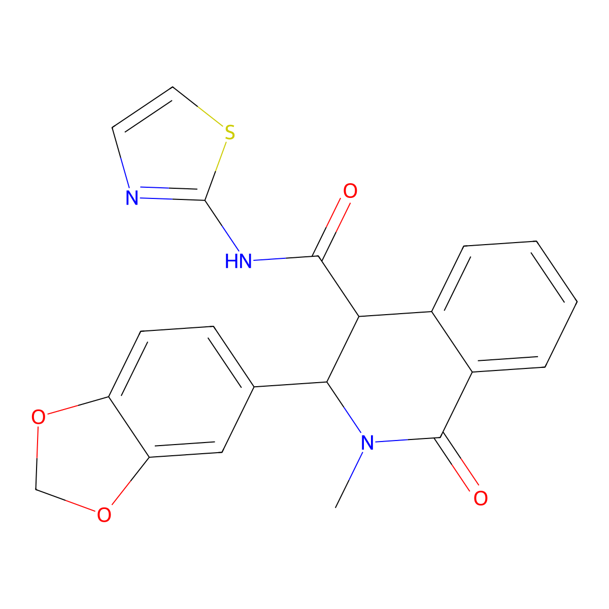3-(1,3-benzodioxol-5-yl)-2-methyl-1-oxo-N-(1,3-thiazol-2-yl)-1,2,3,4-tetrahydroisoquinoline-4-carboxamide molecular structure, CAS 1219575-29-7