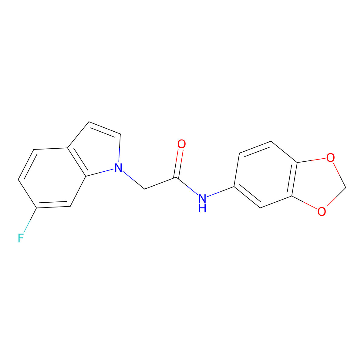 N-(1,3-benzodioxol-5-yl)-2-(6-fluoro-1H-indol-1-yl)acetamide molecular structure, CAS 1219575-34-4