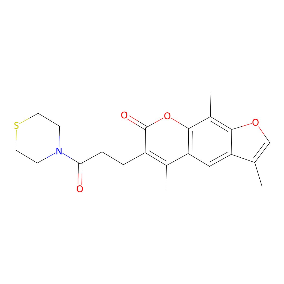 3,5,9-trimethyl-6-[3-oxo-3-(4-thiomorpholinyl)propyl]-7H-furo[3,2-g]chromen-7-one molecular structure, CAS 1219575-39-9