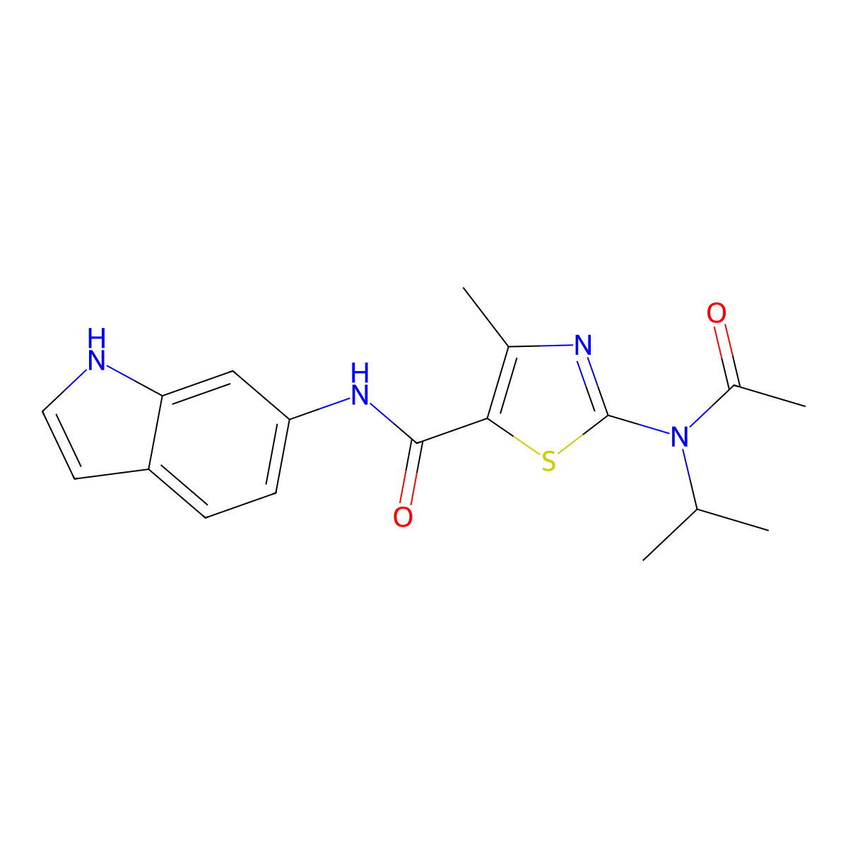 2-[acetyl(propan-2-yl)amino]-N-(1H-indol-6-yl)-4-methyl-1,3-thiazole-5-carboxamide molecular structure, CAS 1219575-48-0