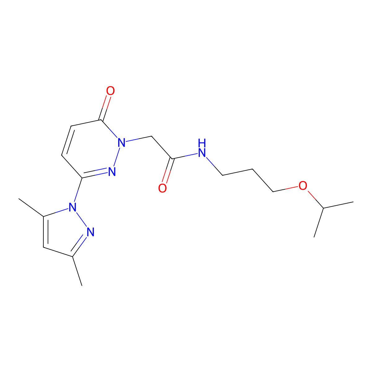 2-[3-(3,5-dimethyl-1H-pyrazol-1-yl)-6-oxopyridazin-1(6H)-yl]-N-[3-(propan-2-yloxy)propyl]acetamide molecular structure, CAS 1219575-82-2