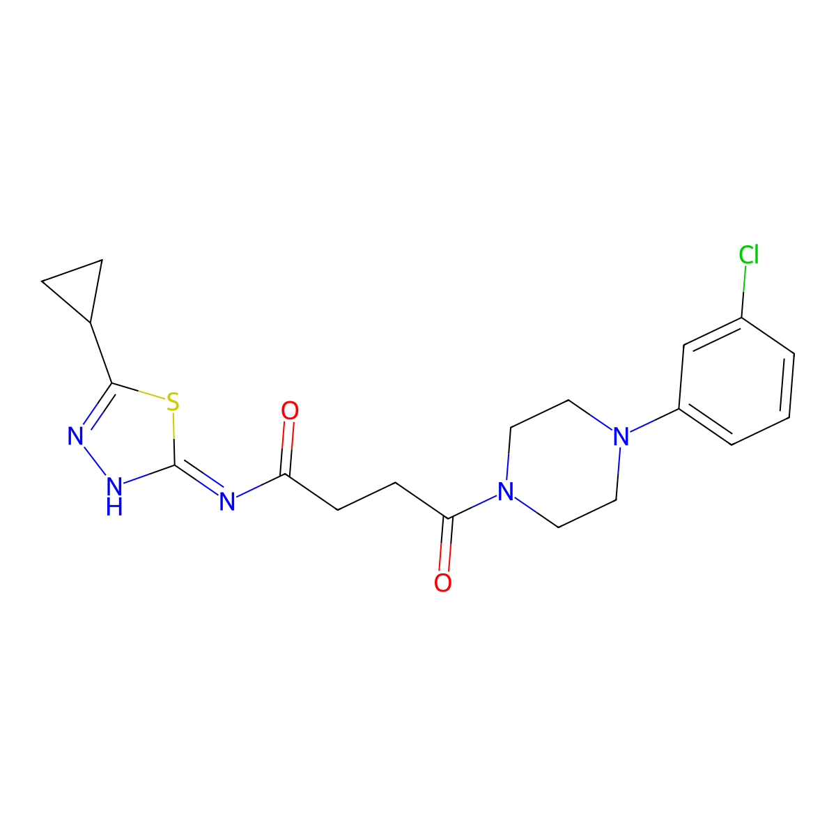 4-[4-(3-chlorophenyl)piperazin-1-yl]-N-[(2Z)-5-cyclopropyl-1,3,4-thiadiazol-2(3H)-ylidene]-4-oxobutanamide molecular structure, CAS 1219576-32-5