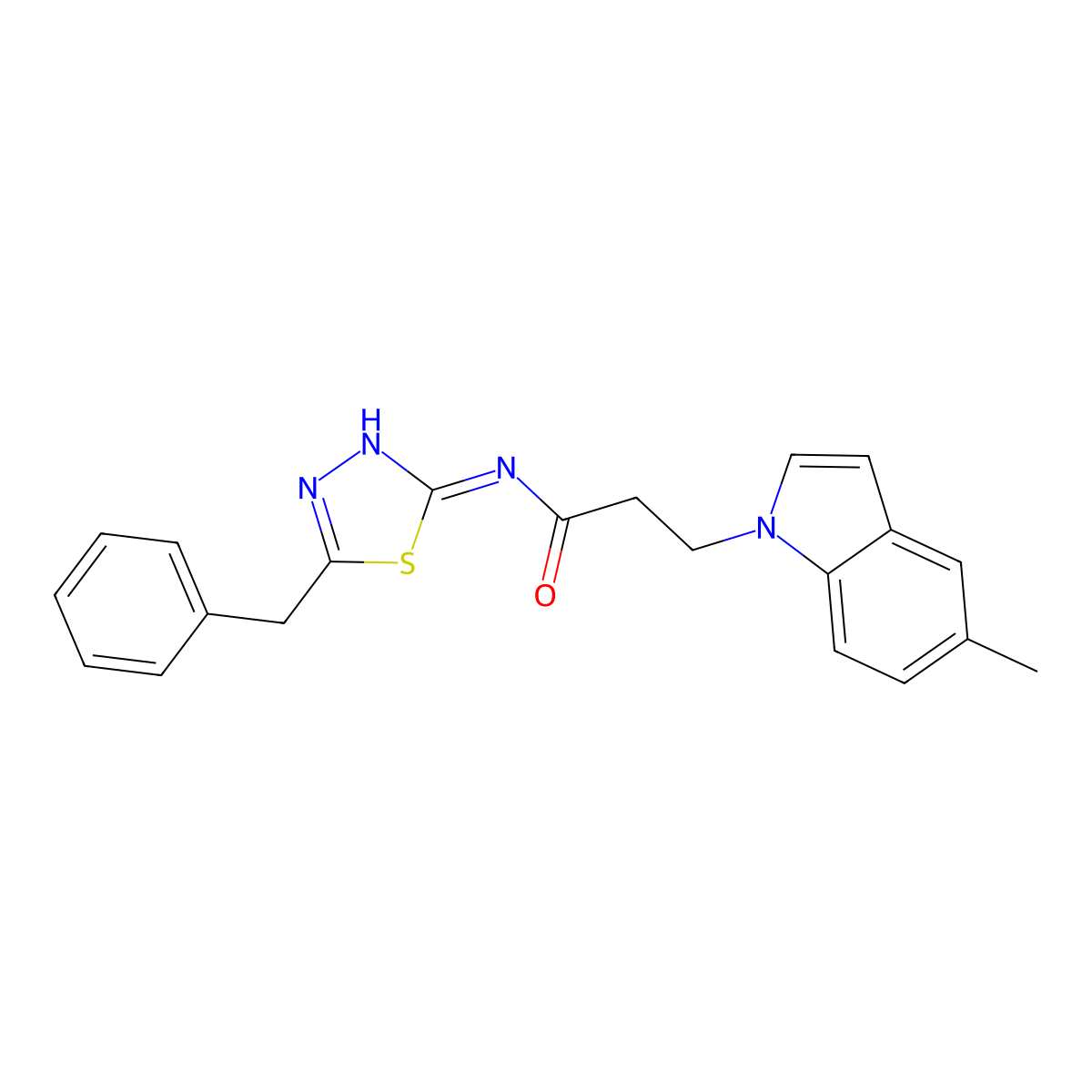 N-(5-benzyl-1,3,4-thiadiazol-2-yl)-3-(5-methyl-1H-indol-1-yl)propanamide molecular structure, CAS 1219576-37-0