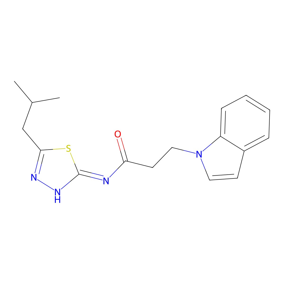 3-(1H-indol-1-yl)-N-[(2Z)-5-(2-methylpropyl)-1,3,4-thiadiazol-2(3H)-ylidene]propanamide molecular structure, CAS 1219576-55-2