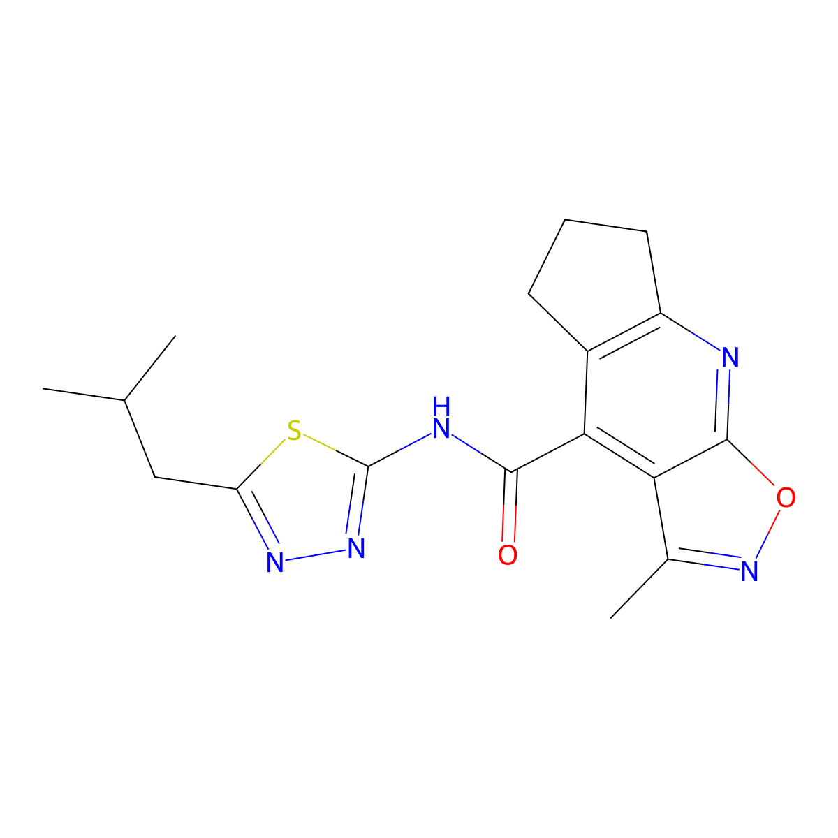 N-(5-isobutyl-1,3,4-thiadiazol-2-yl)-3-methyl-6,7-dihydro-5H-cyclopenta[b]isoxazolo[4,5-e]pyridine-4-carboxamide molecular structure, CAS 1219576-85-8