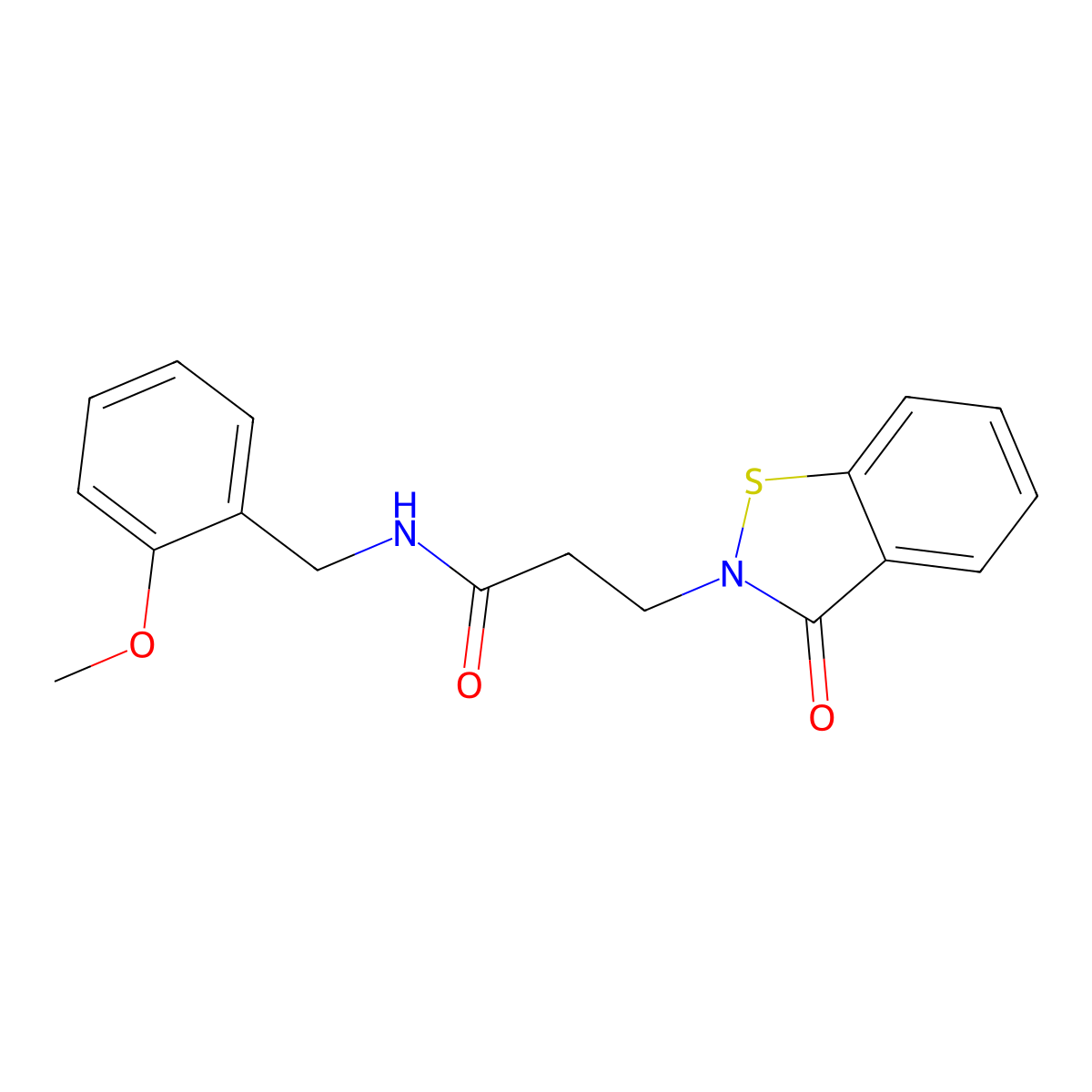 N-(2-methoxybenzyl)-3-(3-oxo-1,2-benzothiazol-2(3H)-yl)propanamide molecular structure, CAS 1219577-03-3