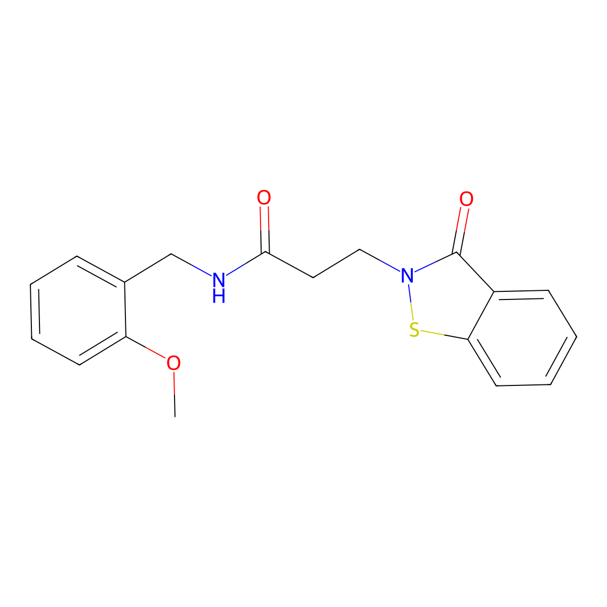 N-(2-methoxybenzyl)-3-(3-oxo-1,2-benzothiazol-2(3H)-yl)propanamide molecular structure, CAS 1219577-03-3