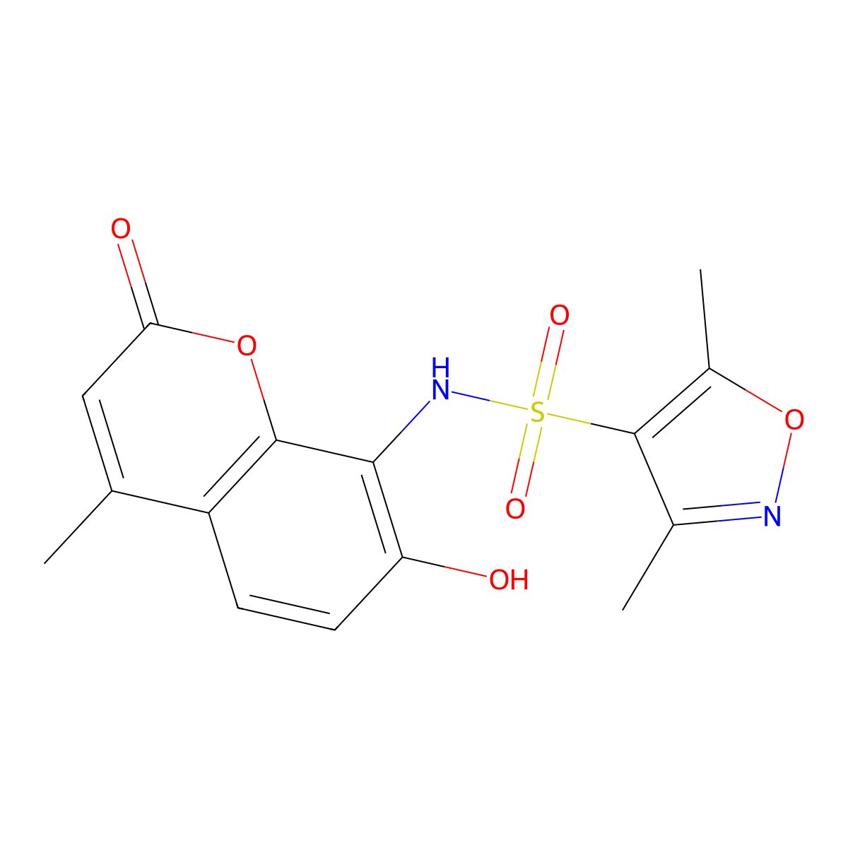 8-{[(3,5-Dimethylisoxazol-4-yl)sulfonyl]amino}-7-hydroxy-4-methylchromen-2-one molecular structure, CAS 1219577-36-2