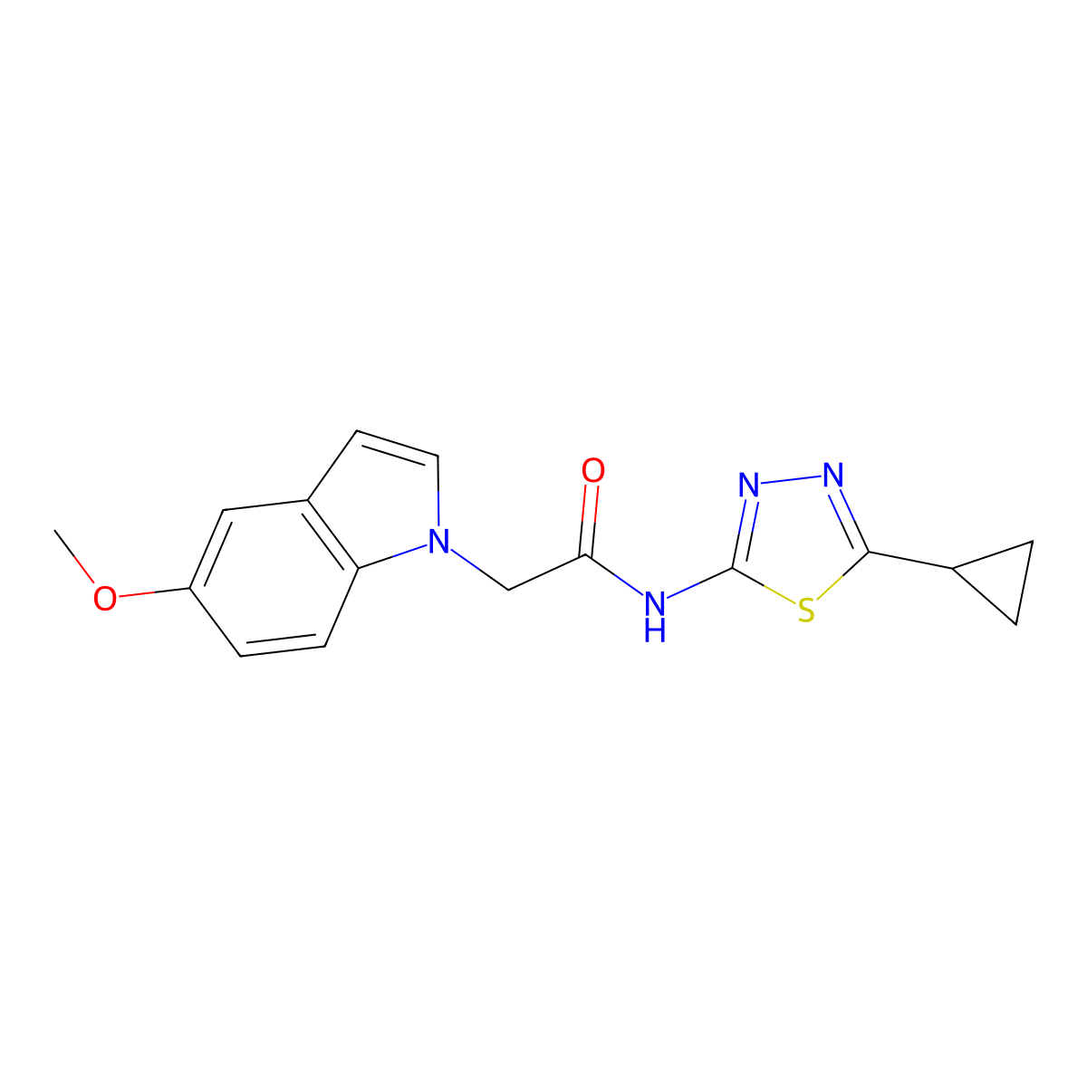 N-(5-cyclopropyl-1,3,4-thiadiazol-2-yl)-2-(5-methoxy-1H-indol-1-yl)acetamide molecular structure, CAS 1219577-38-4