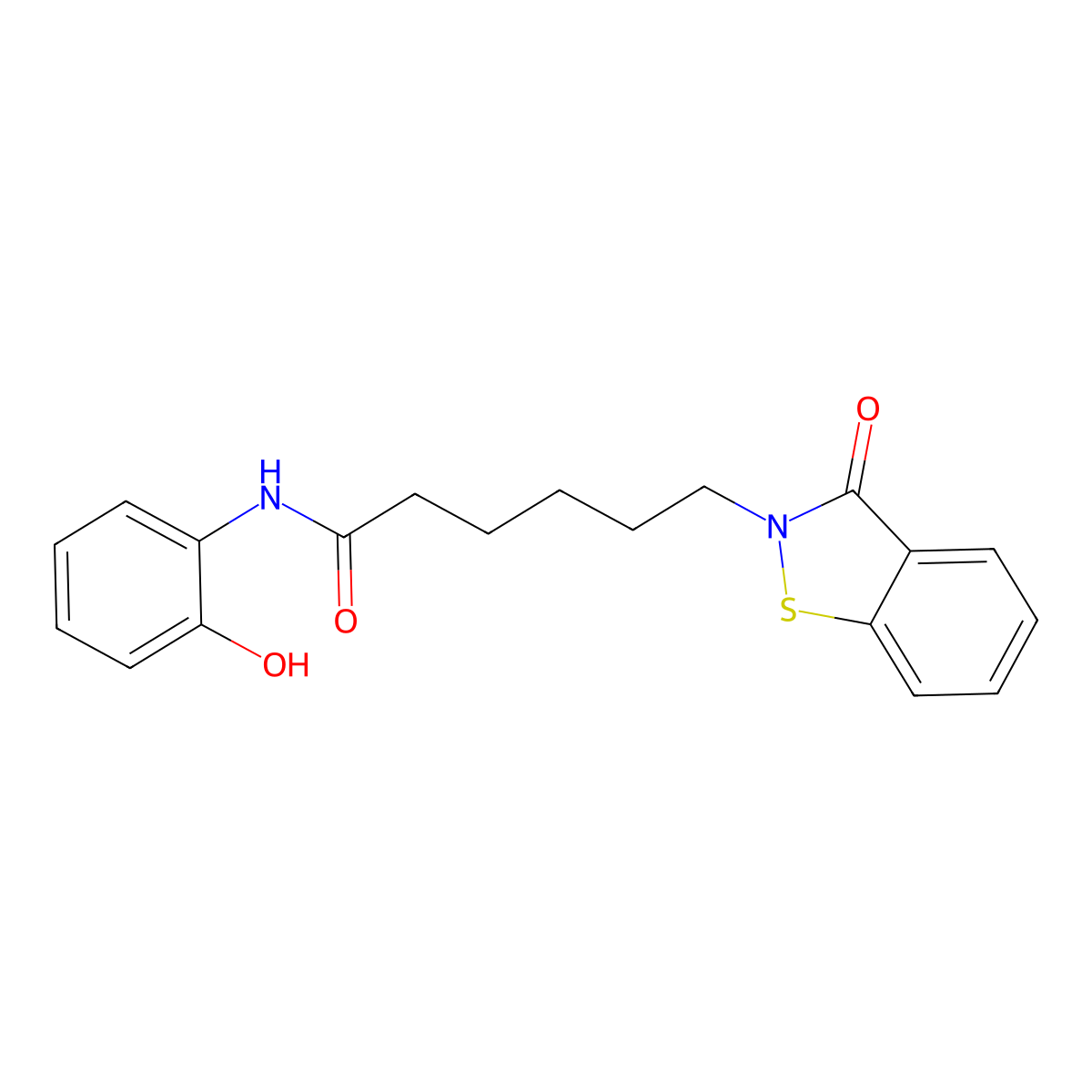 N-(2-hydroxyphenyl)-6-(3-oxo-1,2-benzothiazol-2(3H)-yl)hexanamide molecular structure, CAS 1219577-48-6
