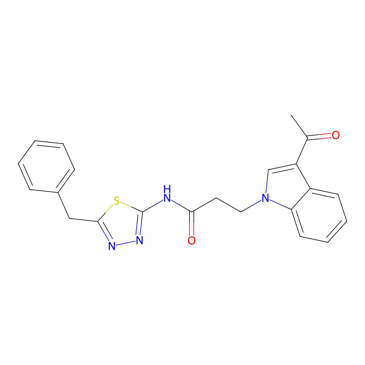 3-(3-acetyl-1H-indol-1-yl)-N-(5-benzyl-1,3,4-thiadiazol-2-yl)propanamide molecular structure, CAS 1219577-60-2