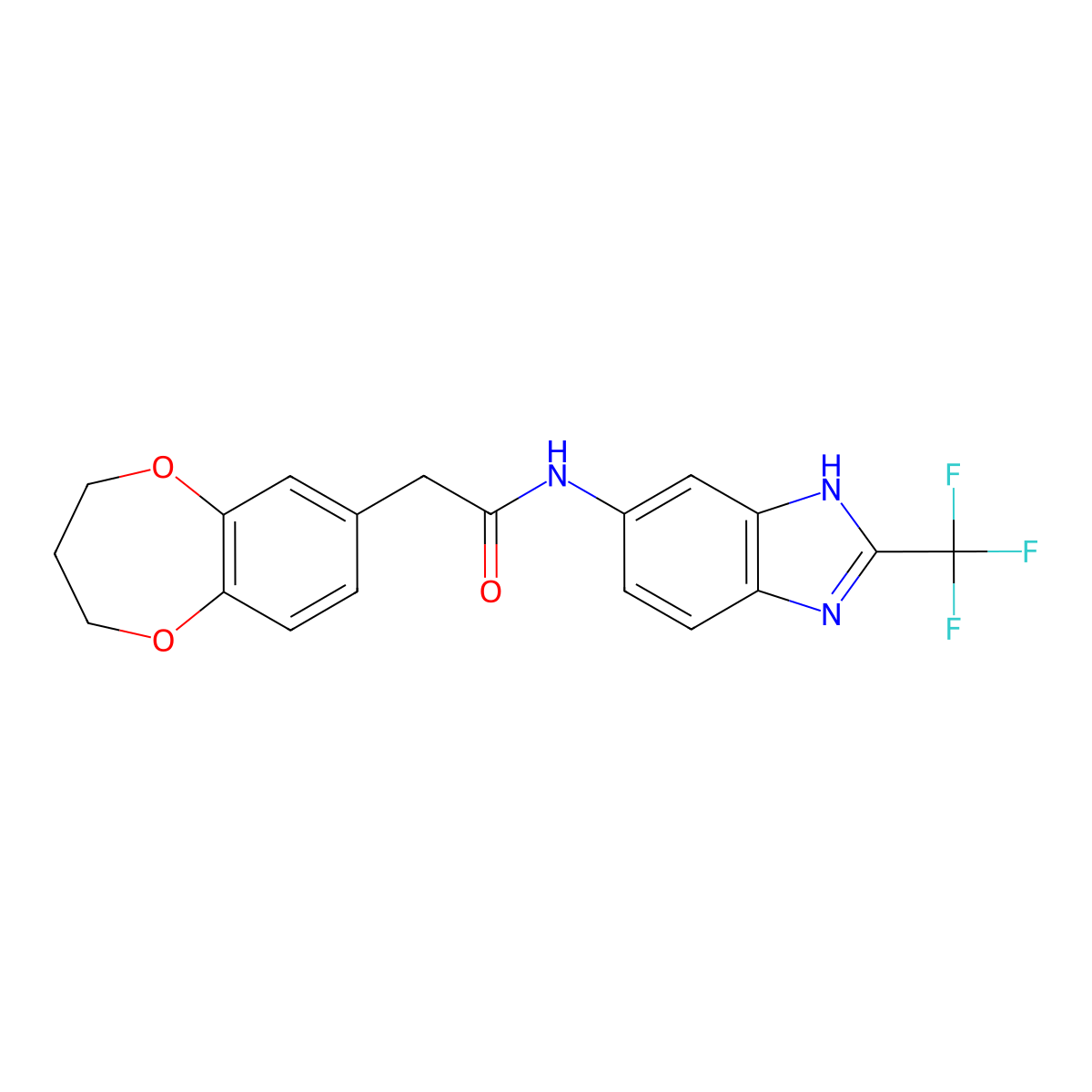 2-(3,4-dihydro-2H-1,5-benzodioxepin-7-yl)-N-[2-(trifluoromethyl)-1H-benzimidazol-5-yl]acetamide molecular structure, CAS 1219577-73-7