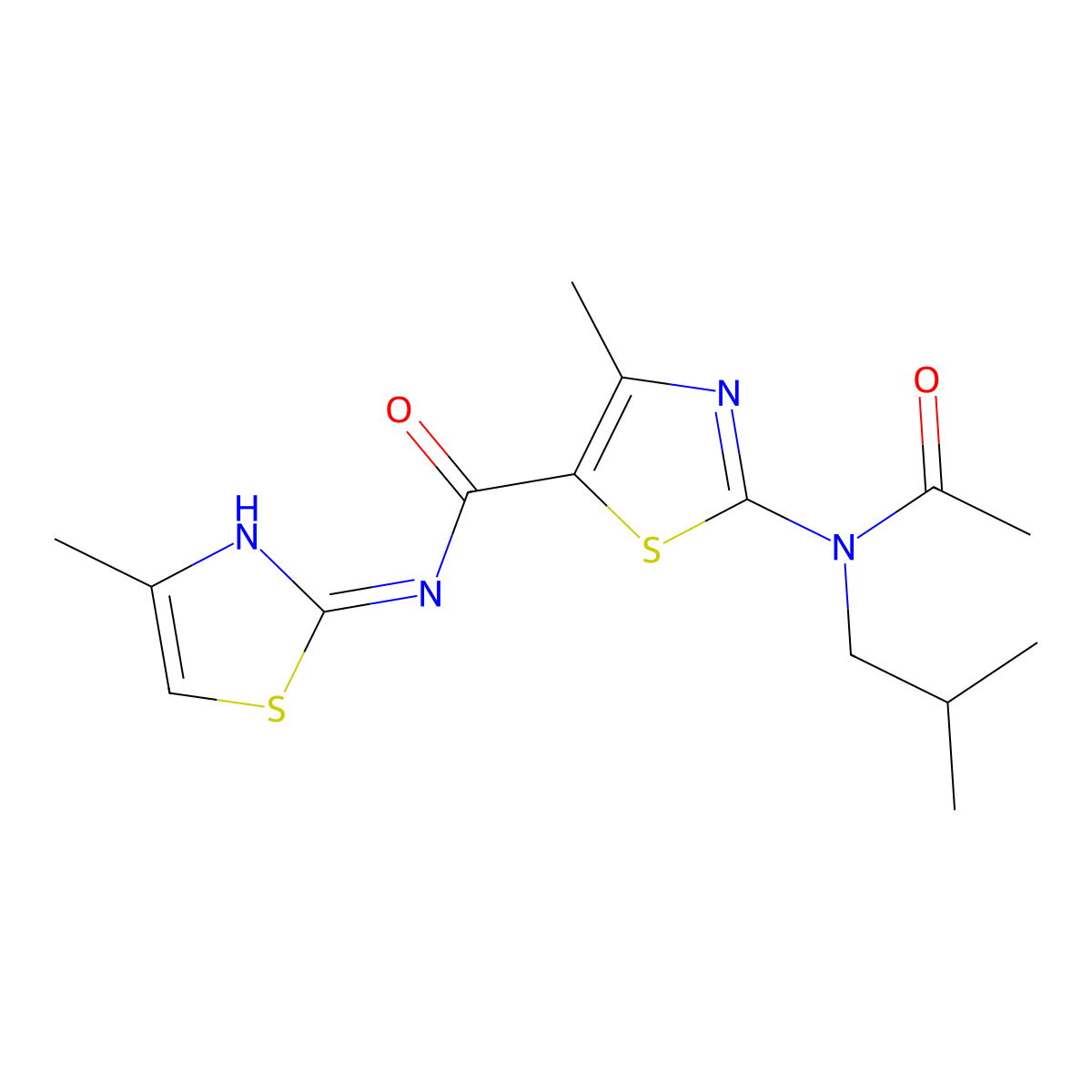 2-[acetyl(2-methylpropyl)amino]-4-methyl-N-[(2E)-4-methyl-1,3-thiazol-2(3H)-ylidene]-1,3-thiazole-5-carboxamide molecular structure, CAS 1219577-90-8