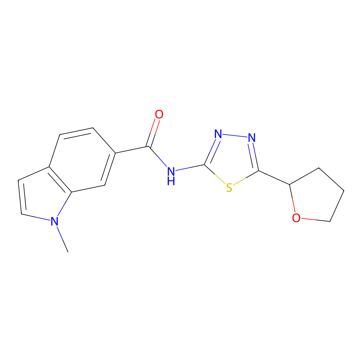 1-methyl-N-[(2E)-5-(tetrahydrofuran-2-yl)-1,3,4-thiadiazol-2(3H)-ylidene]-1H-indole-6-carboxamide molecular structure, CAS 1219577-91-9