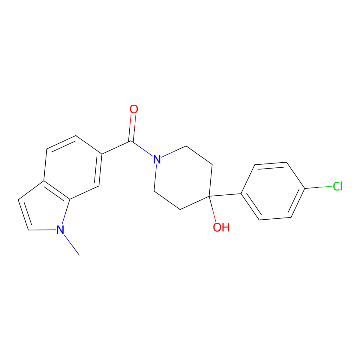 [4-(4-chlorophenyl)-4-hydroxypiperidin-1-yl](1-methyl-1H-indol-6-yl)methanone molecular structure, CAS 1219578-20-7