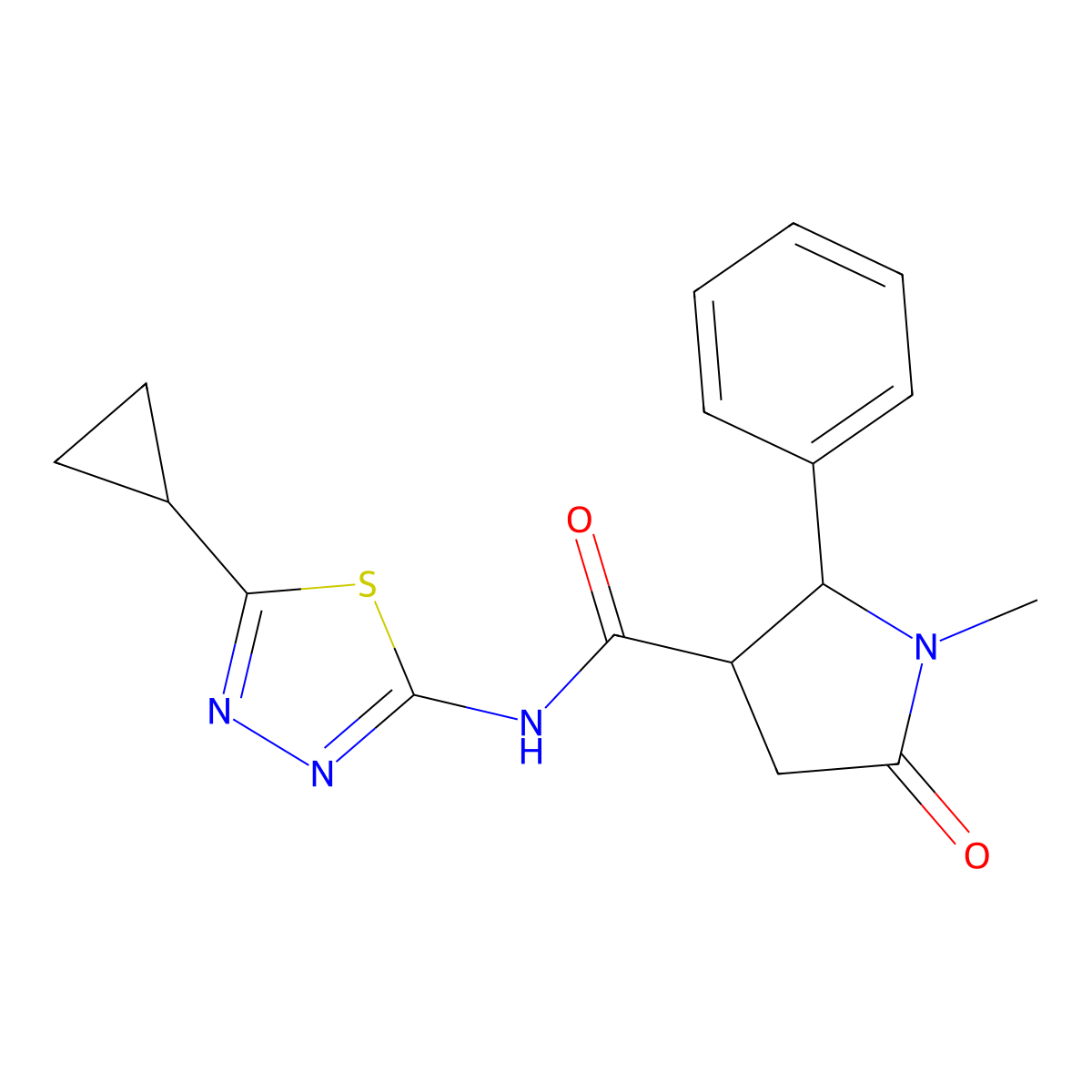 N-(5-cyclopropyl-1,3,4-thiadiazol-2-yl)-1-methyl-5-oxo-2-phenylpyrrolidine-3-carboxamide molecular structure, CAS 1219578-36-5