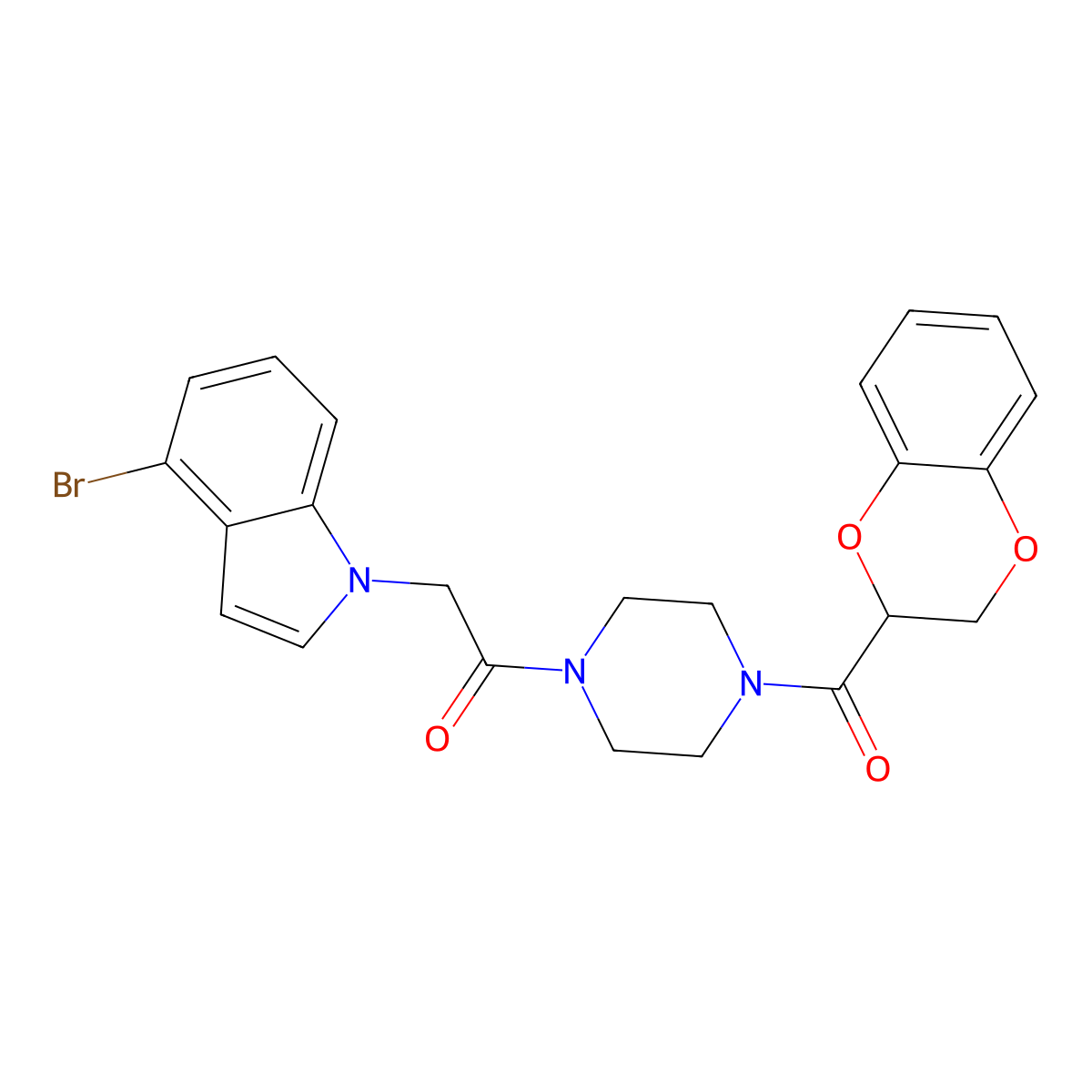2-(4-bromo-1H-indol-1-yl)-1-[4-(2,3-dihydro-1,4-benzodioxin-2-ylcarbonyl)piperazin-1-yl]ethanone molecular structure, CAS 1219578-44-5