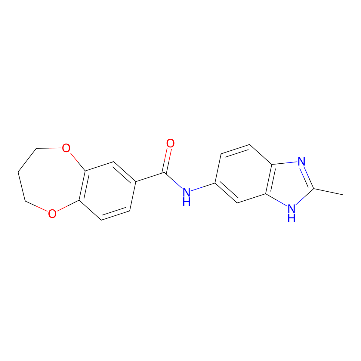N-(2-methyl-1H-benzimidazol-5-yl)-3,4-dihydro-2H-1,5-benzodioxepine-7-carboxamide molecular structure, CAS 1219578-49-0