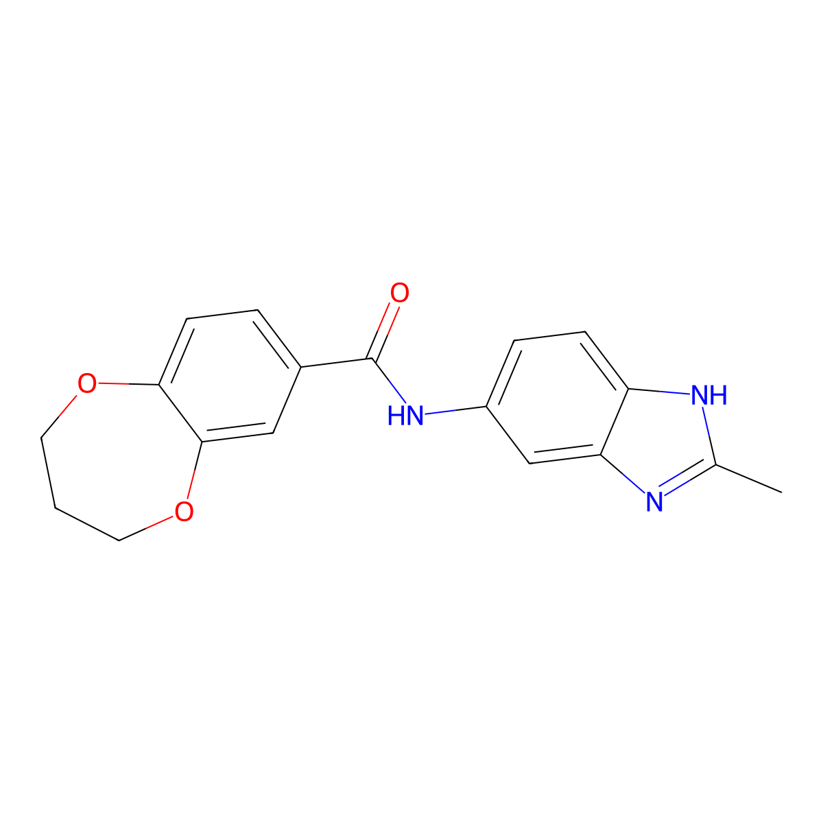 N-(2-methyl-1H-benzimidazol-5-yl)-3,4-dihydro-2H-1,5-benzodioxepine-7-carboxamide molecular structure, CAS 1219578-49-0