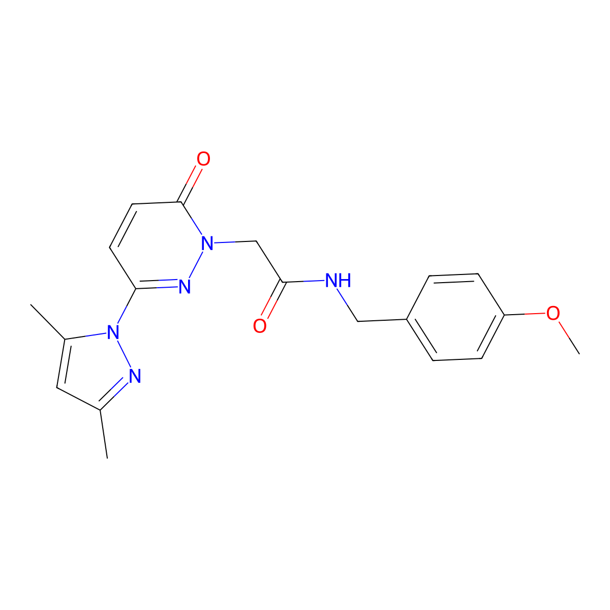 2-(3-(3,5-dimethyl-1H-pyrazol-1-yl)-6-oxopyridazin-1(6H)-yl)-N-(4-methoxybenzyl)acetamide molecular structure, CAS 1219578-50-3