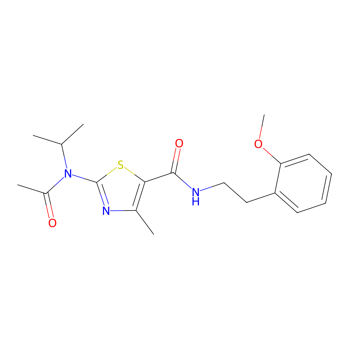 2-[acetyl(propan-2-yl)amino]-N-[2-(2-methoxyphenyl)ethyl]-4-methyl-1,3-thiazole-5-carboxamide molecular structure, CAS 1219578-54-7