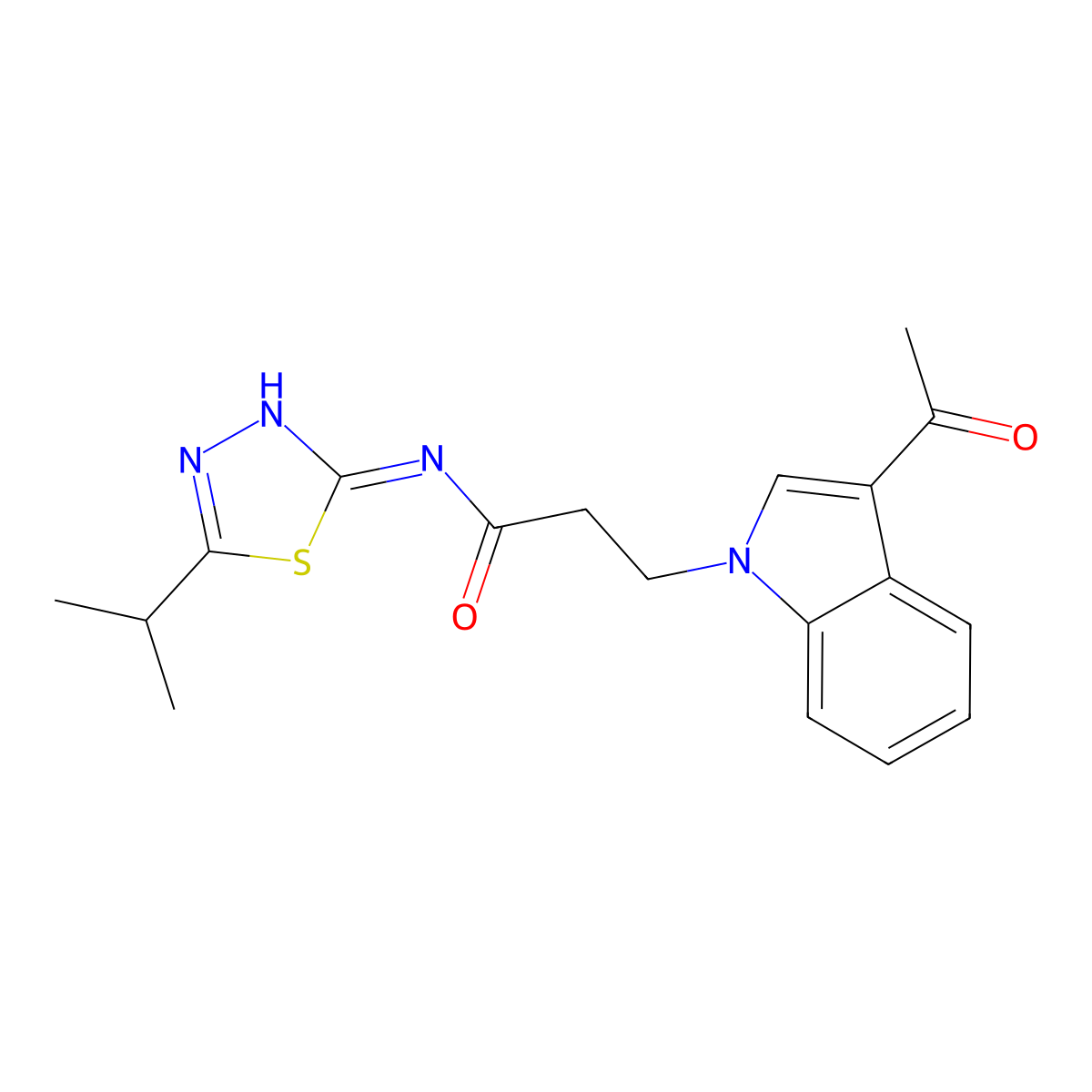 3-(3-acetyl-1H-indol-1-yl)-N-[(2Z)-5-(propan-2-yl)-1,3,4-thiadiazol-2(3H)-ylidene]propanamide molecular structure, CAS 1219578-93-4