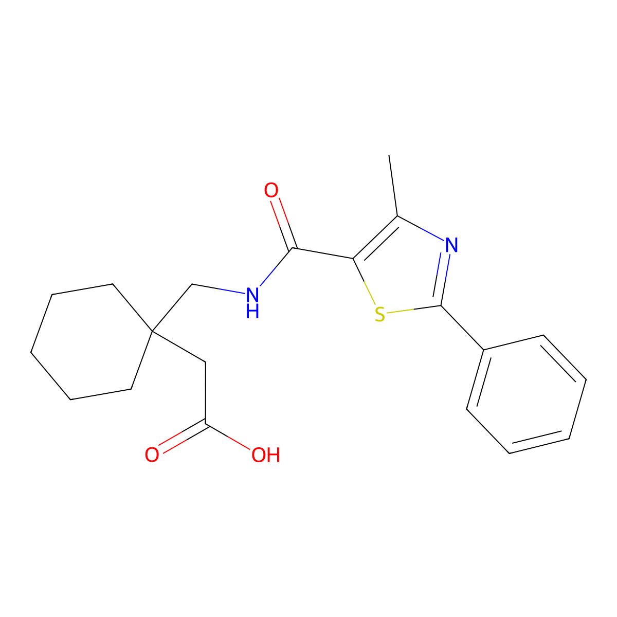 [1-({[(4-Methyl-2-phenyl-1,3-thiazol-5-yl)carbonyl]amino}methyl)cyclohexyl]acetic acid molecular structure, CAS 1219579-30-2