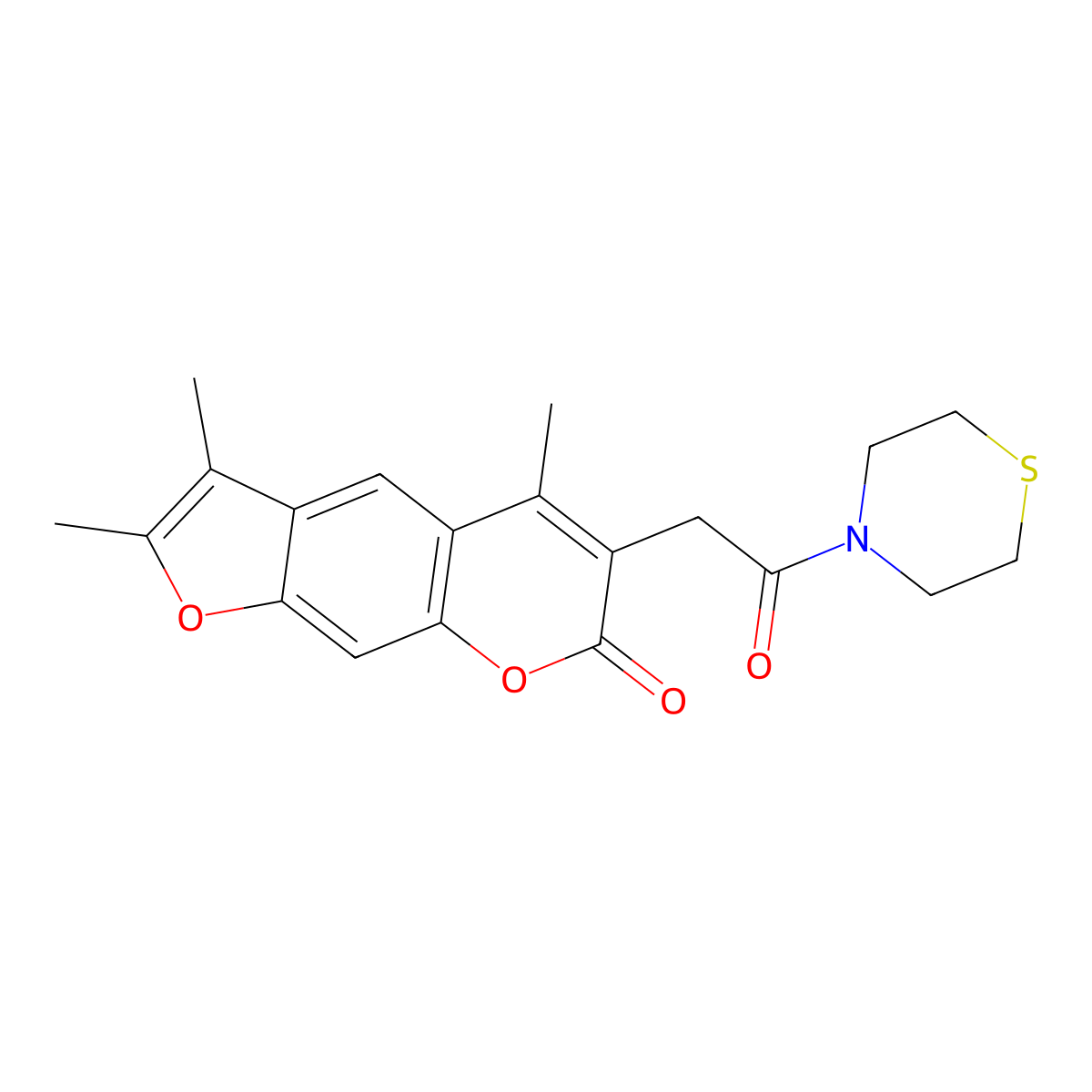 2,3,5-trimethyl-6-[2-oxo-2-(4-thiomorpholinyl)ethyl]-7H-furo[3,2-g]chromen-7-one molecular structure, CAS 1219579-53-9