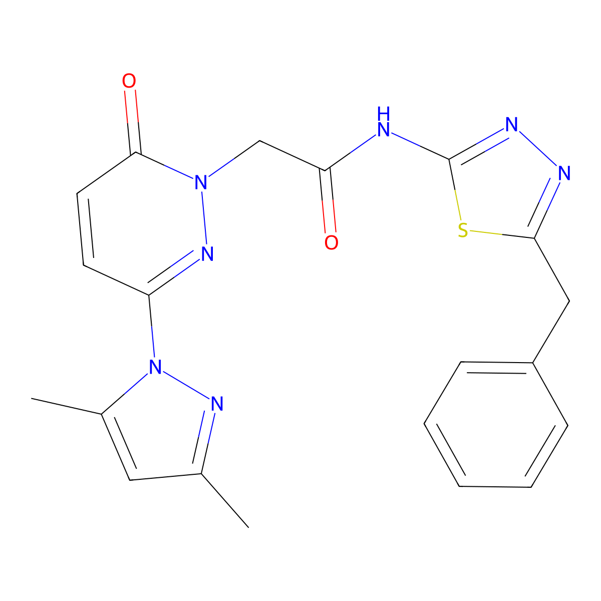 N-[(2Z)-5-benzyl-1,3,4-thiadiazol-2(3H)-ylidene]-2-[3-(3,5-dimethyl-1H-pyrazol-1-yl)-6-oxopyridazin-1(6H)-yl]acetamide molecular structure, CAS 1219579-54-0