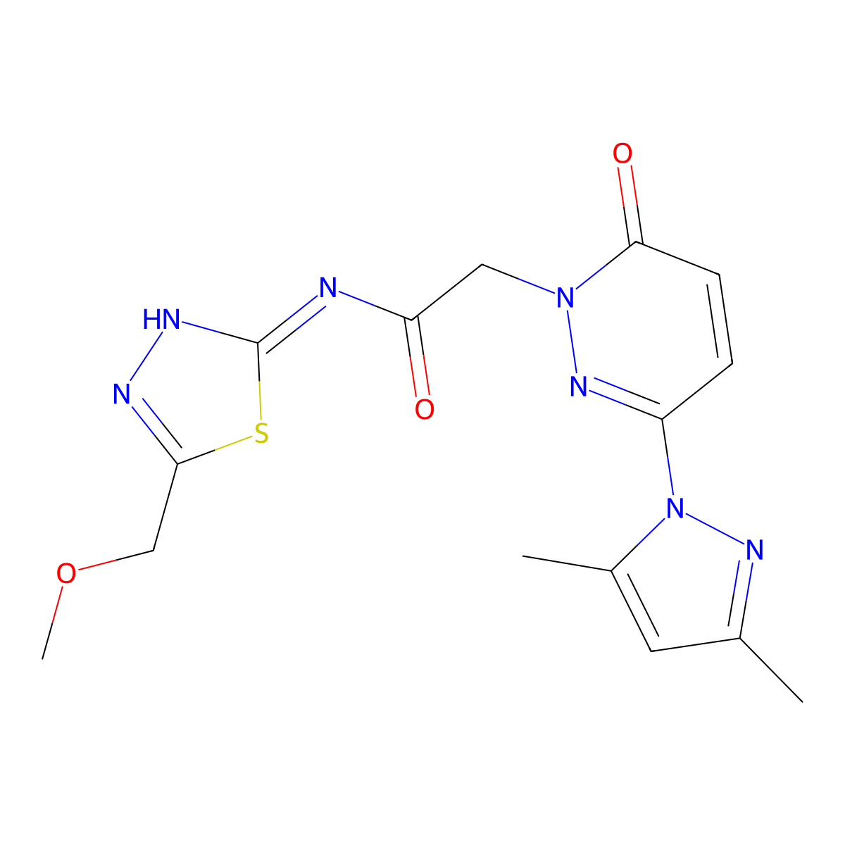 2-[3-(3,5-dimethyl-1H-pyrazol-1-yl)-6-oxopyridazin-1(6H)-yl]-N-[(2Z)-5-(methoxymethyl)-1,3,4-thiadiazol-2(3H)-ylidene]acetamide molecular structure, CAS 1219579-62-0