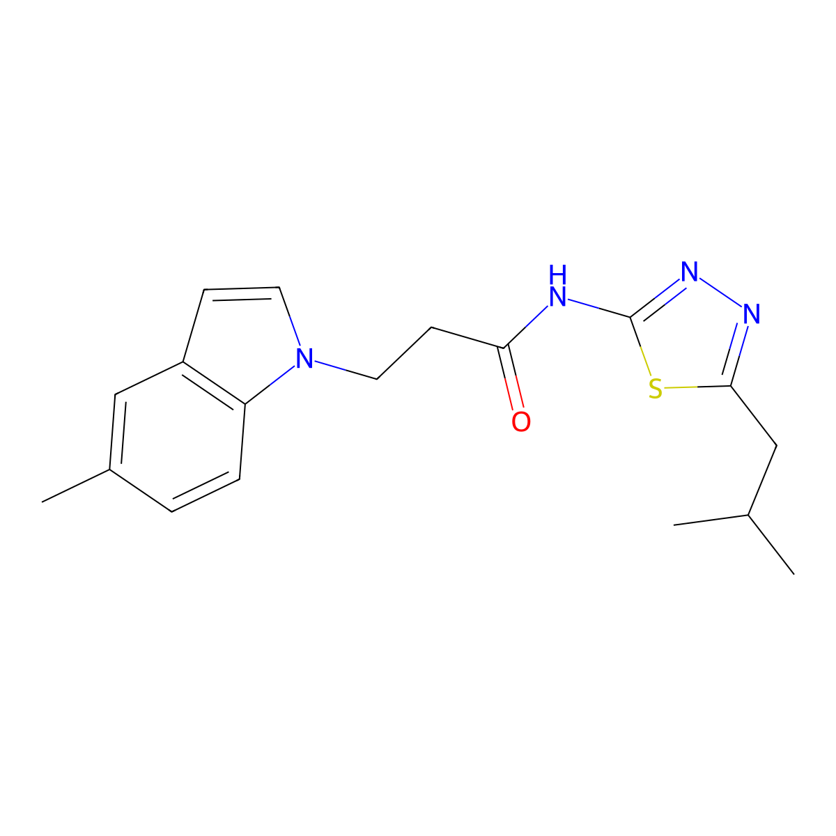 3-(5-methyl-1H-indol-1-yl)-N-[(2E)-5-(2-methylpropyl)-1,3,4-thiadiazol-2(3H)-ylidene]propanamide molecular structure, CAS 1219579-64-2