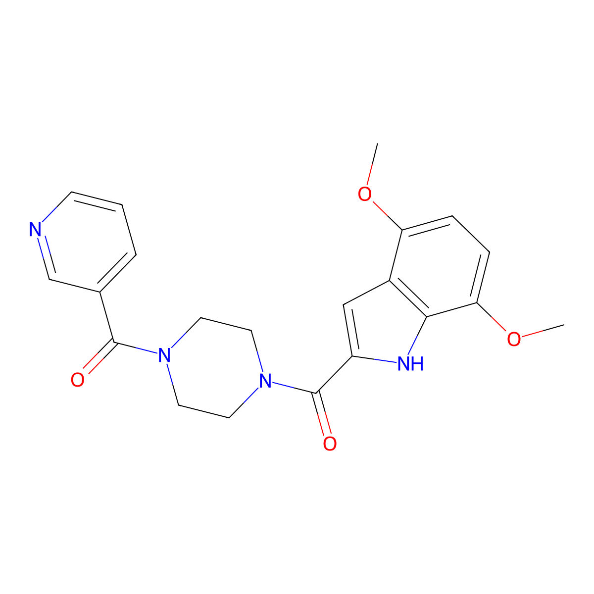 (4,7-dimethoxy-1H-indol-2-yl)[4-(pyridin-3-ylcarbonyl)piperazin-1-yl]methanone molecular structure, CAS 1219579-72-2