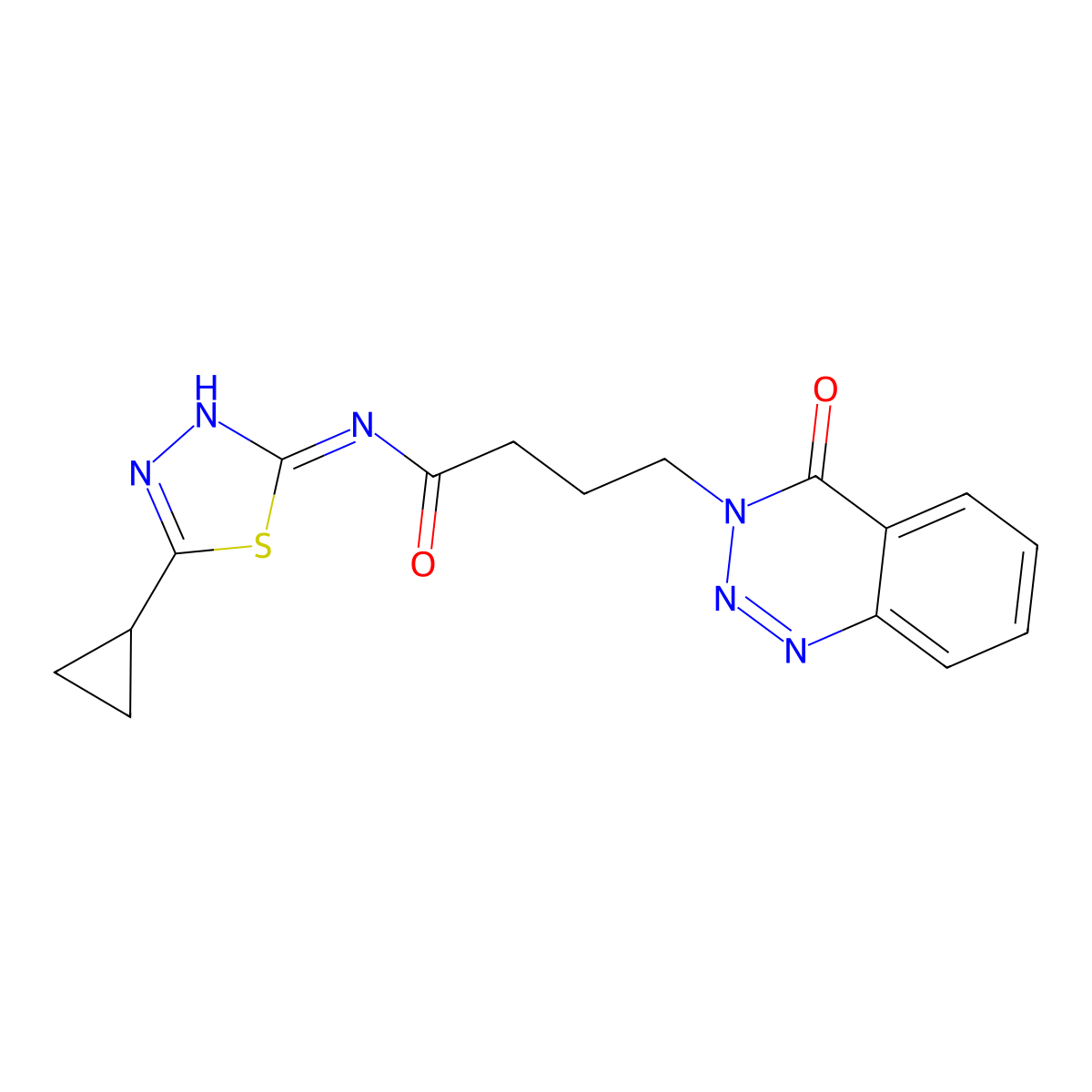 N-[(2Z)-5-cyclopropyl-1,3,4-thiadiazol-2(3H)-ylidene]-4-(4-oxo-1,2,3-benzotriazin-3(4H)-yl)butanamide molecular structure, CAS 1219579-95-9