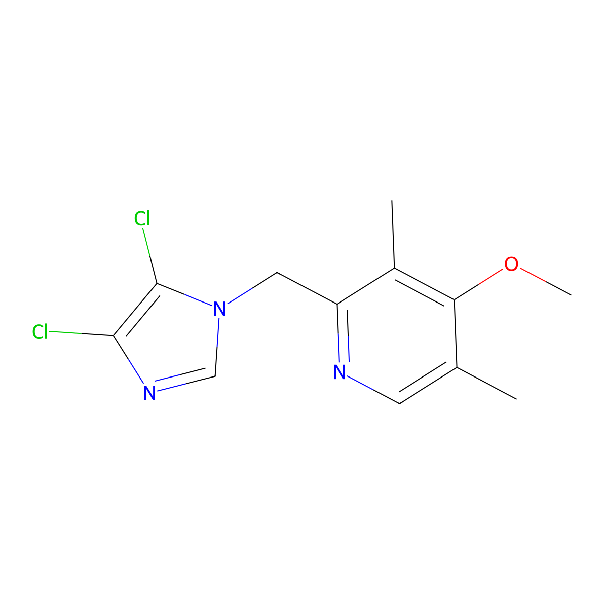 2-((4,5-dichloro-1H-imidazol-1-yl)methyl)-4-methoxy-3,5-dimethylpyridine molecular structure, CAS 1219580-08-1