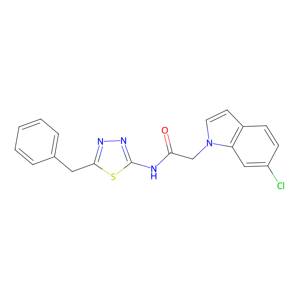 N-(5-benzyl-1,3,4-thiadiazol-2-yl)-2-(6-chloro-1H-indol-1-yl)acetamide molecular structure, CAS 1219580-13-8