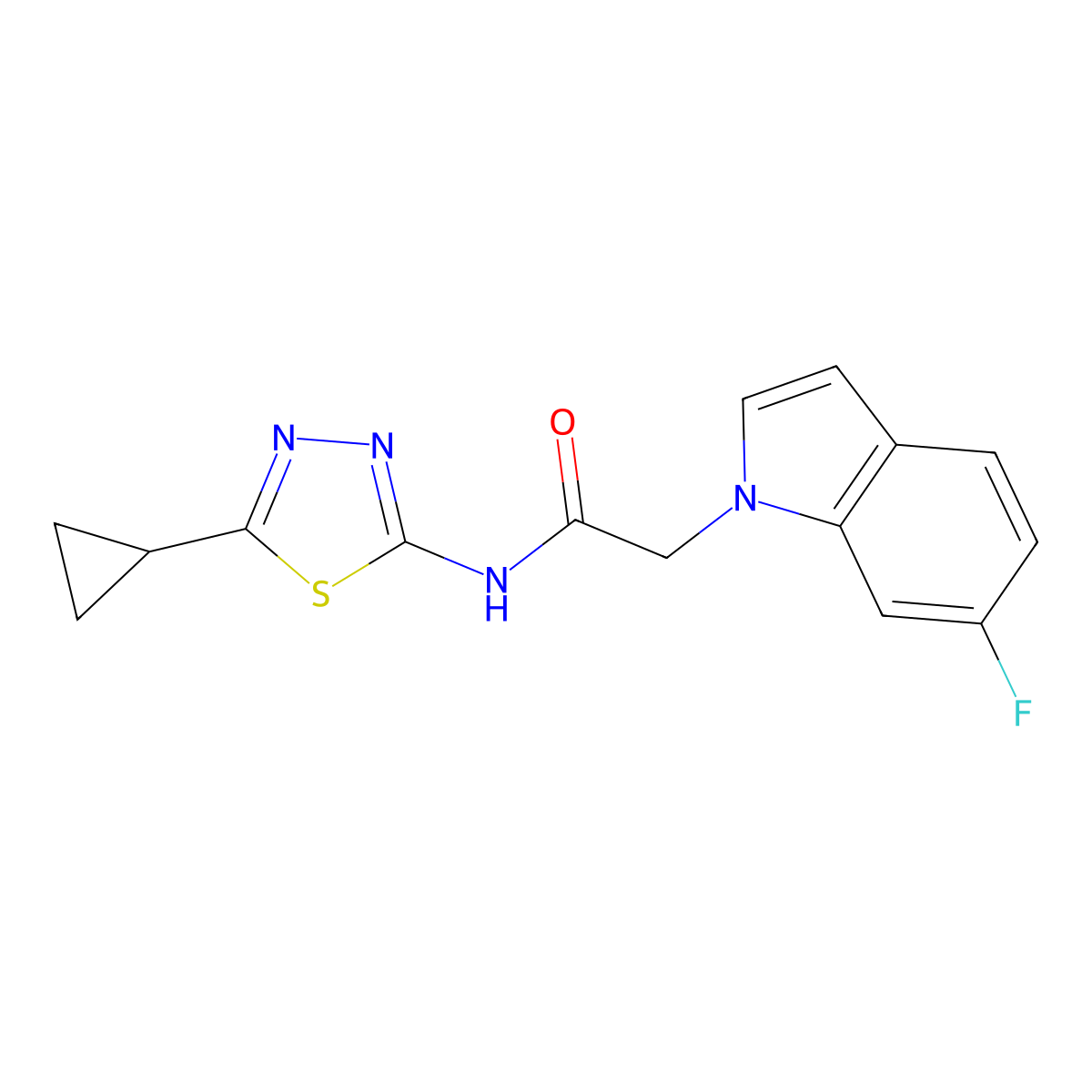 N-(5-cyclopropyl-1,3,4-thiadiazol-2-yl)-2-(6-fluoro-1H-indol-1-yl)acetamide molecular structure, CAS 1219580-36-5
