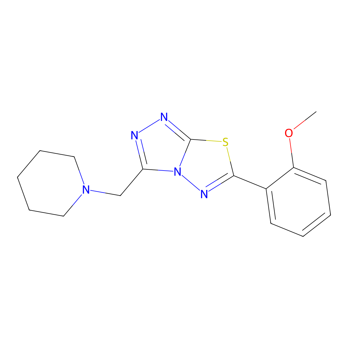 6-(2-Methoxyphenyl)-3-(piperidin-1-ylmethyl)[1,2,4]triazolo[3,4-b][1,3,4]thiadiazole molecular structure, CAS 1219580-55-8
