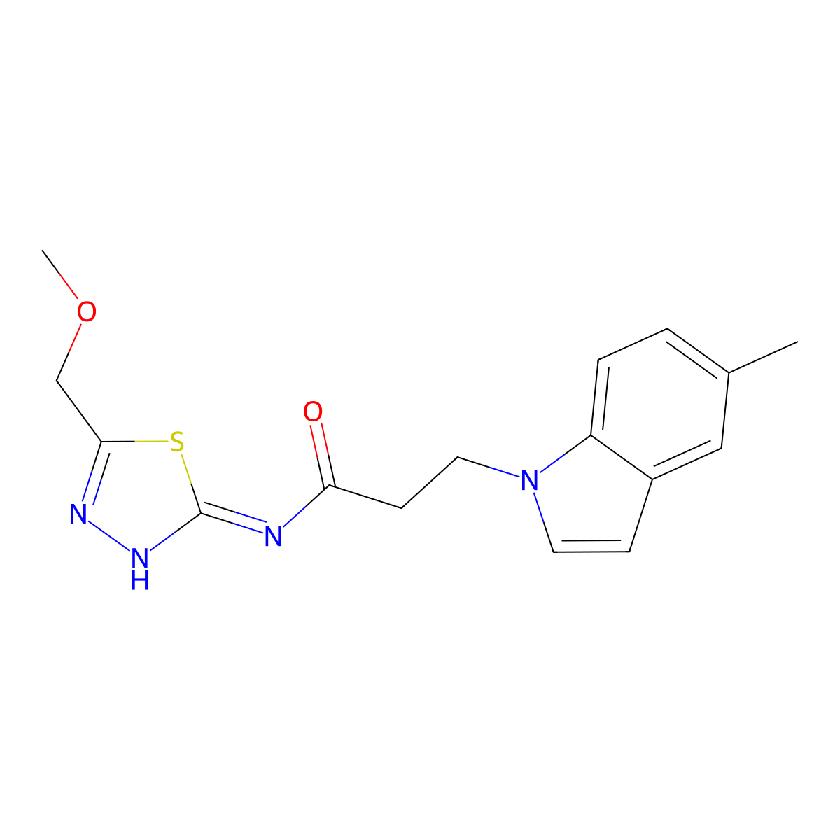 N-[(2Z)-5-(methoxymethyl)-1,3,4-thiadiazol-2(3H)-ylidene]-3-(5-methyl-1H-indol-1-yl)propanamide molecular structure, CAS 1219580-70-7