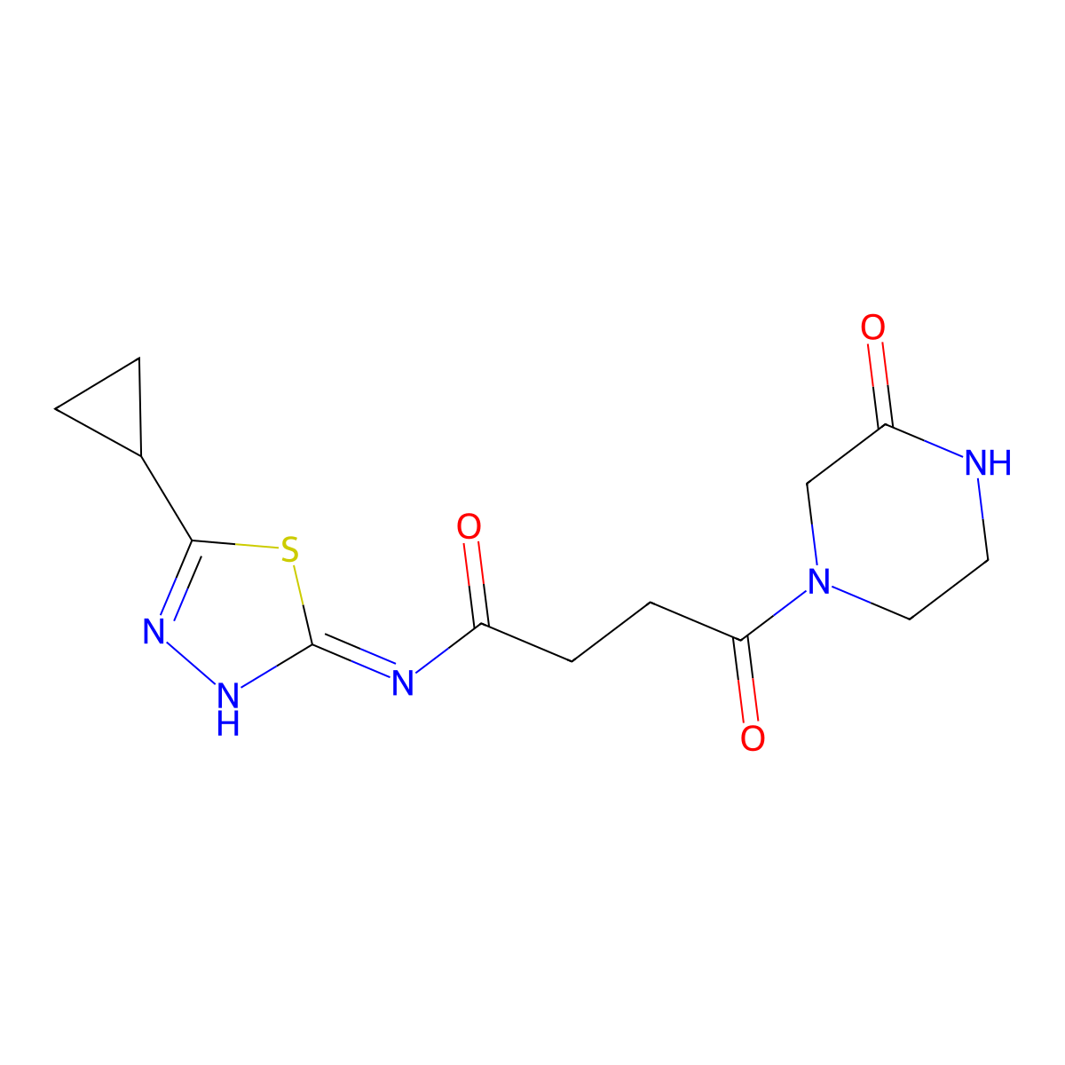 N-(5-cyclopropyl-1,3,4-thiadiazol-2-yl)-4-oxo-4-(3-oxopiperazin-1-yl)butanamide molecular structure, CAS 1219581-12-0