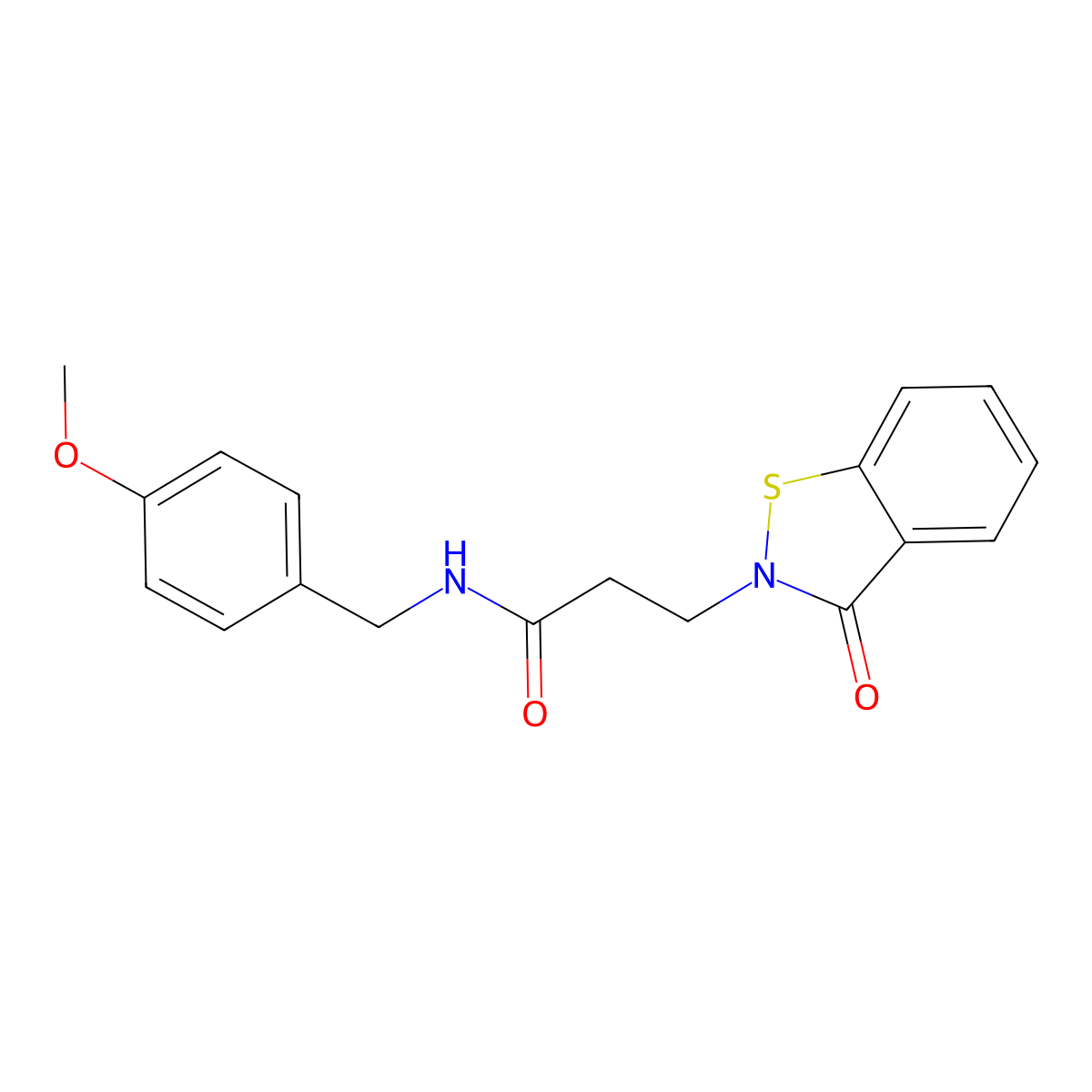 N-(4-methoxybenzyl)-3-(3-oxo-1,2-benzothiazol-2(3H)-yl)propanamide molecular structure, CAS 1219581-30-2