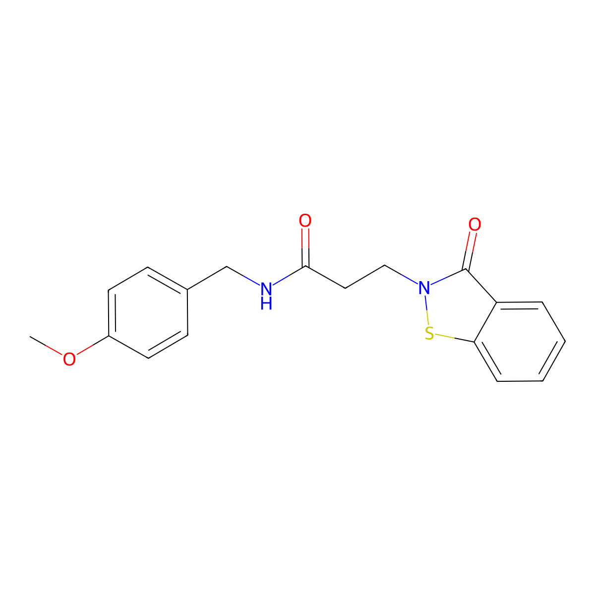 N-(4-methoxybenzyl)-3-(3-oxo-1,2-benzothiazol-2(3H)-yl)propanamide molecular structure, CAS 1219581-30-2
