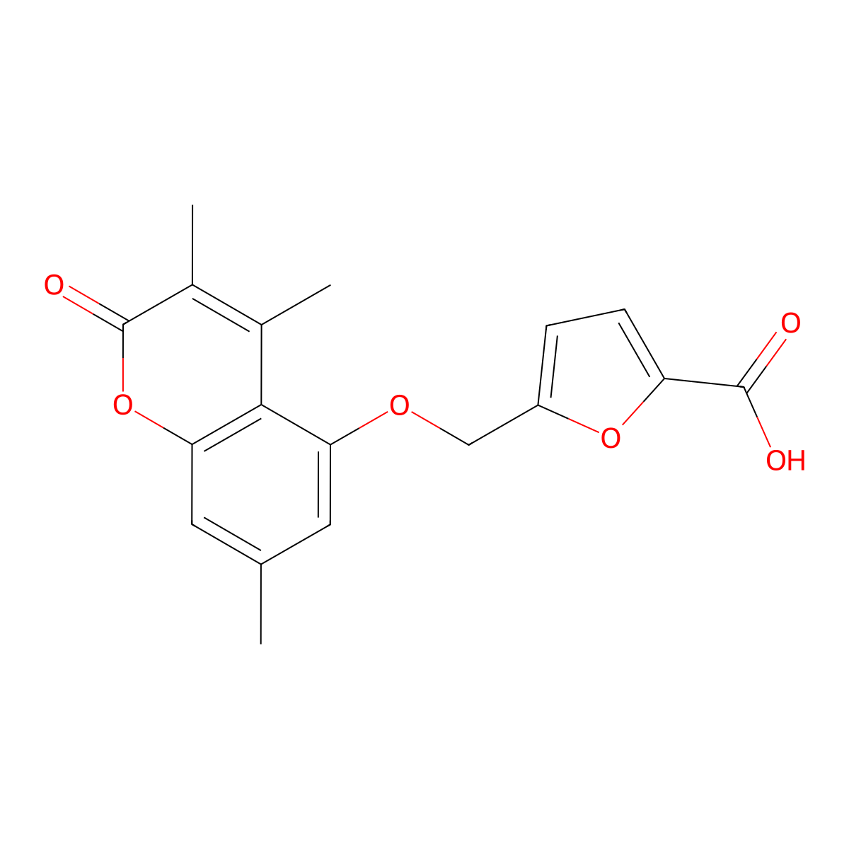 5-{[(3,4,7-trimethyl-2-oxo-2H-chromen-5-yl)oxy]methyl}-2-furoic acid molecular structure, CAS 1219581-44-8
