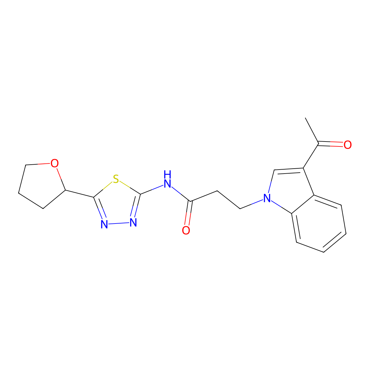 3-(3-acetyl-1H-indol-1-yl)-N-[(2Z)-5-(tetrahydrofuran-2-yl)-1,3,4-thiadiazol-2(3H)-ylidene]propanamide molecular structure, CAS 1219581-75-5