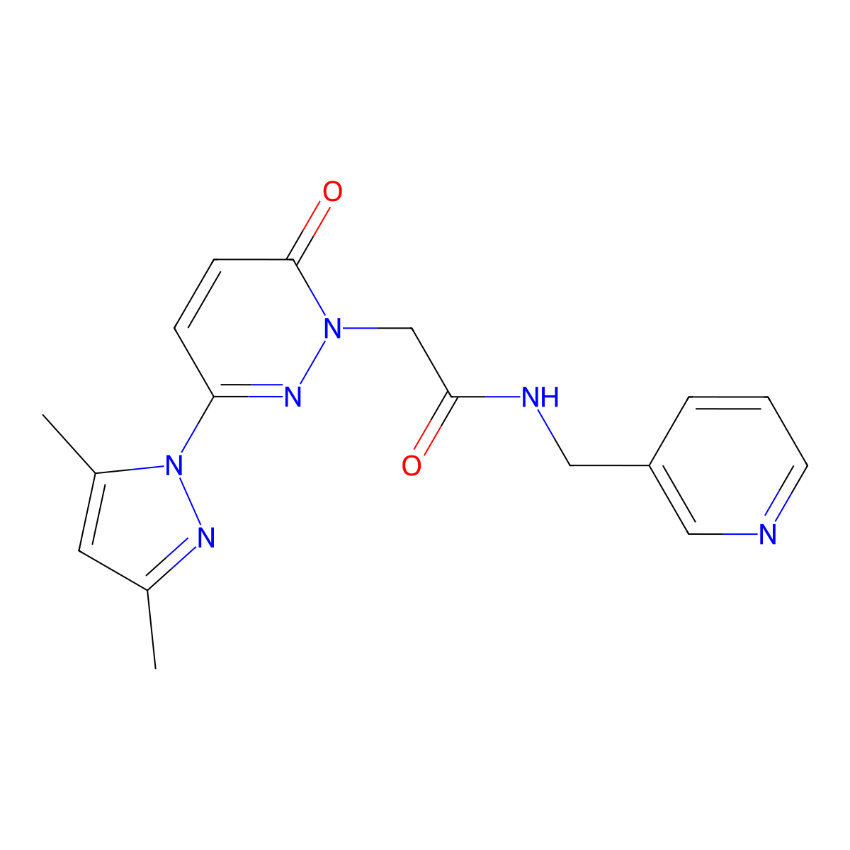 2-(3-(3,5-dimethyl-1H-pyrazol-1-yl)-6-oxopyridazin-1(6H)-yl)-N-(pyridin-3-ylmethyl)acetamide molecular structure, CAS 1219581-81-3