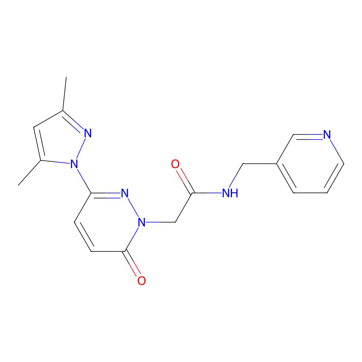 2-(3-(3,5-dimethyl-1H-pyrazol-1-yl)-6-oxopyridazin-1(6H)-yl)-N-(pyridin-3-ylmethyl)acetamide molecular structure, CAS 1219581-81-3