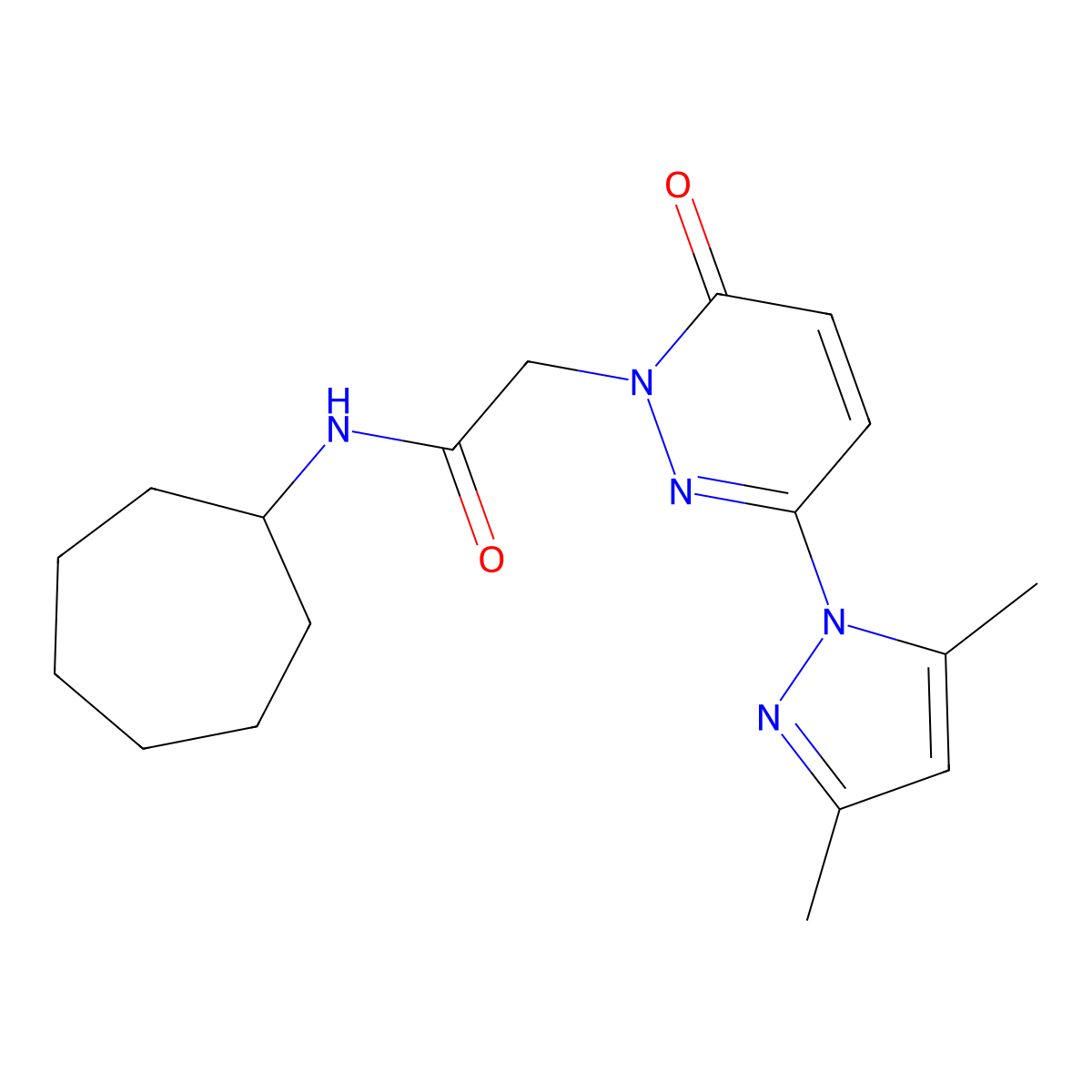 N-cycloheptyl-2-[3-(3,5-dimethyl-1H-pyrazol-1-yl)-6-oxopyridazin-1(6H)-yl]acetamide molecular structure, CAS 1219582-07-6