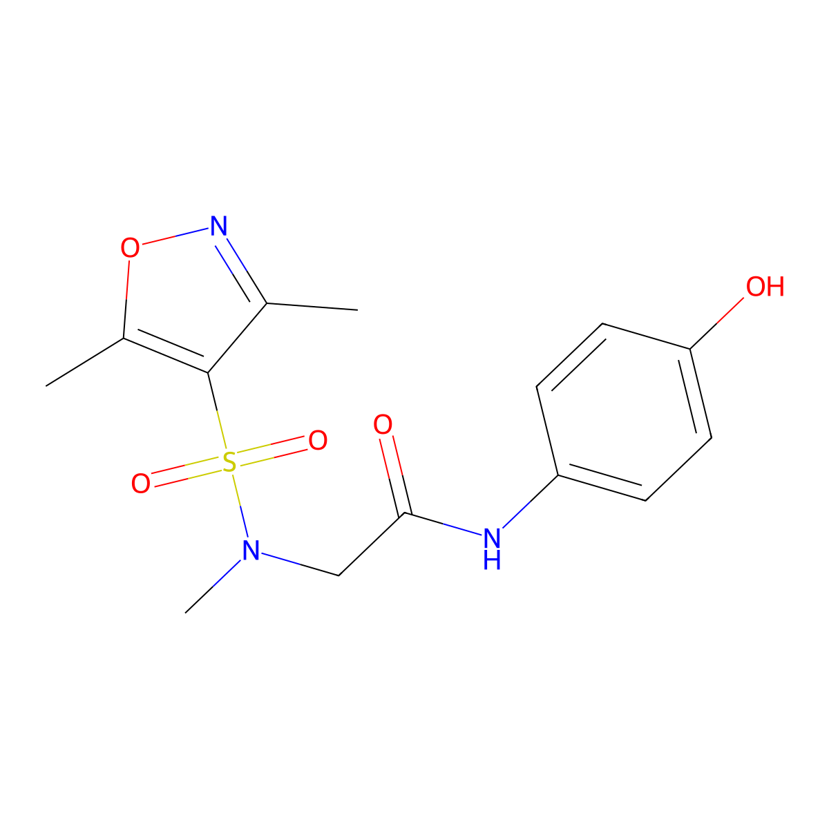 2-{[(3,5-dimethylisoxazol-4-yl)sulfonyl]methylamino}-N-(4-hydroxyphenyl)acetam ide molecular structure, CAS 1219582-19-0