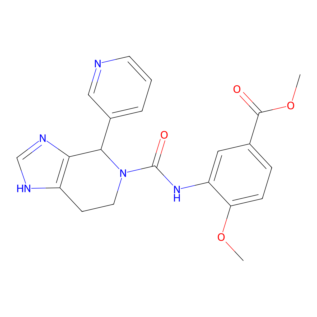 methyl 4-methoxy-3-({[4-(pyridin-3-yl)-1,4,6,7-tetrahydro-5H-imidazo[4,5-c]pyridin-5-yl]carbonyl}amino)benzoate molecular structure, CAS 1219582-38-3