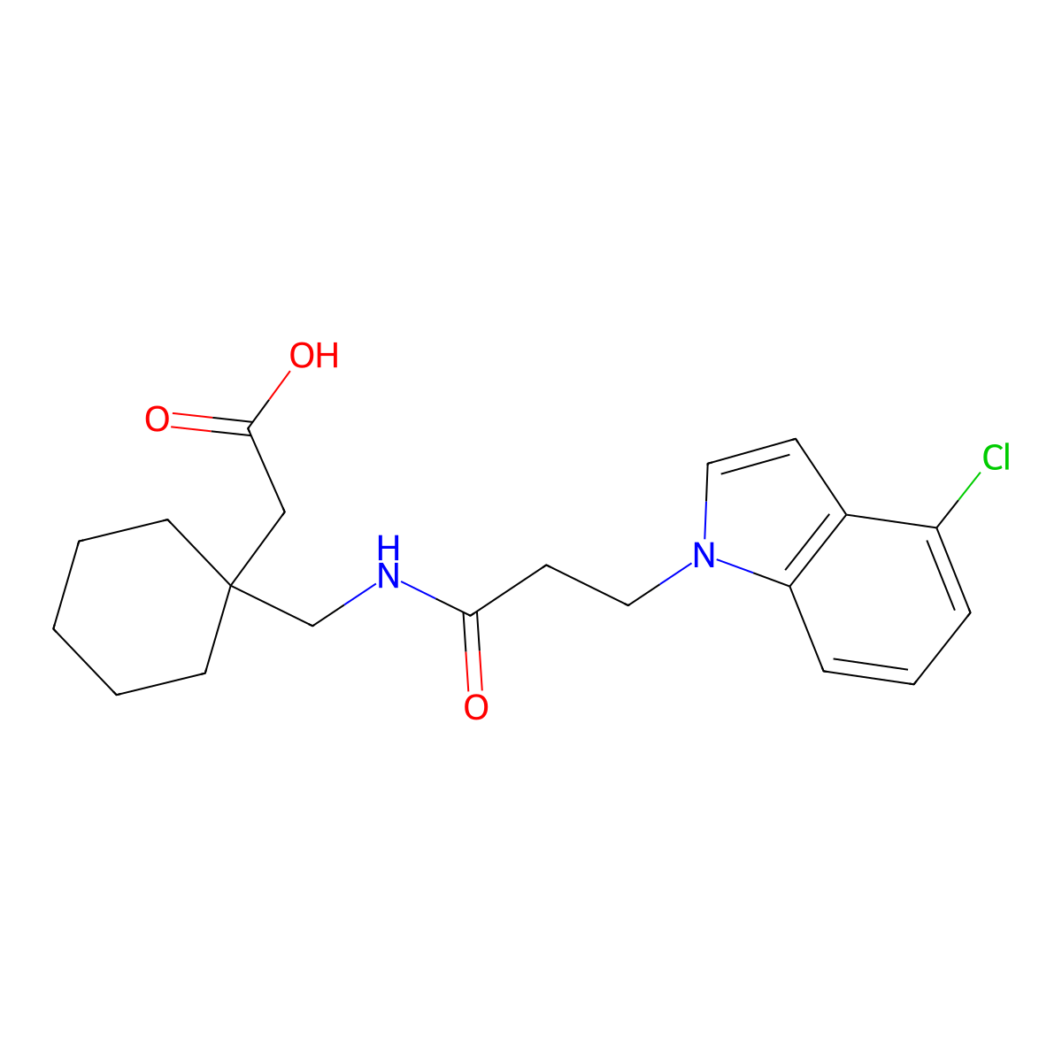 [1-({[3-(4-chloro-1H-indol-1-yl)propanoyl]amino}methyl)cyclohexyl]acetic acid molecular structure, CAS 1219582-57-6