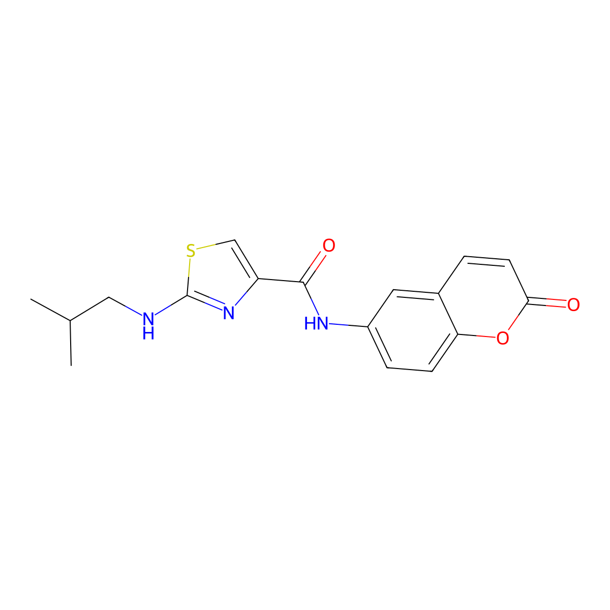 2-[(2-methylpropyl)amino]-N-(2-oxo-2H-chromen-6-yl)-1,3-thiazole-4-carboxamide molecular structure, CAS 1219582-65-6